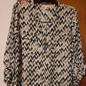 Front Zip Printed Blouse